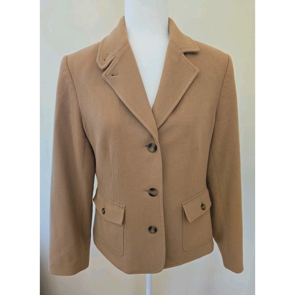 LL Bean Ladies Blazer Camel Wool/Angora Blend Two-Button Collegiate Med Reg